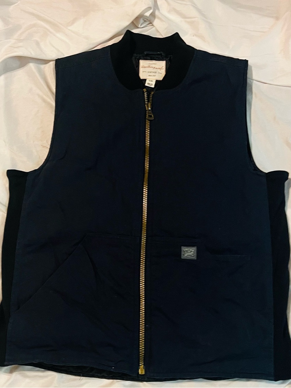 Vintage Weatherproof Navy Men's Zip-Front Vest with Gold Zipper L